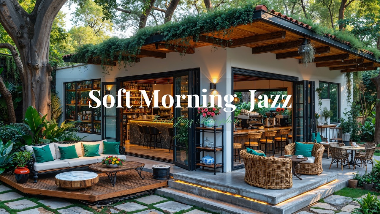 Soft Jazz In Garden Cafe | March Morning Jazz With Cozy Cafe Shop Ambience For Study And Work