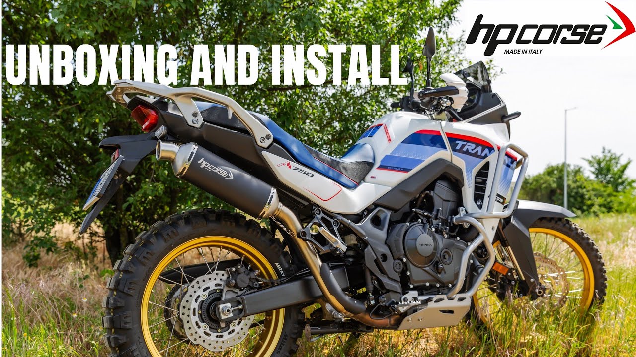 HP CORSE Exhaust Honda TRANSALP 750 SP1 SHORT BLACK TITANIUM HIGH MOUNT - UNBOXING AND INSTALL