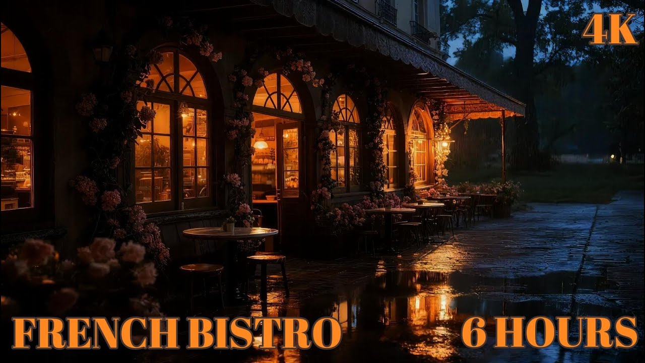 Parisian Cafe Night Ambience | 6 Hours of Brown Noise, Rain & Soft Chatter