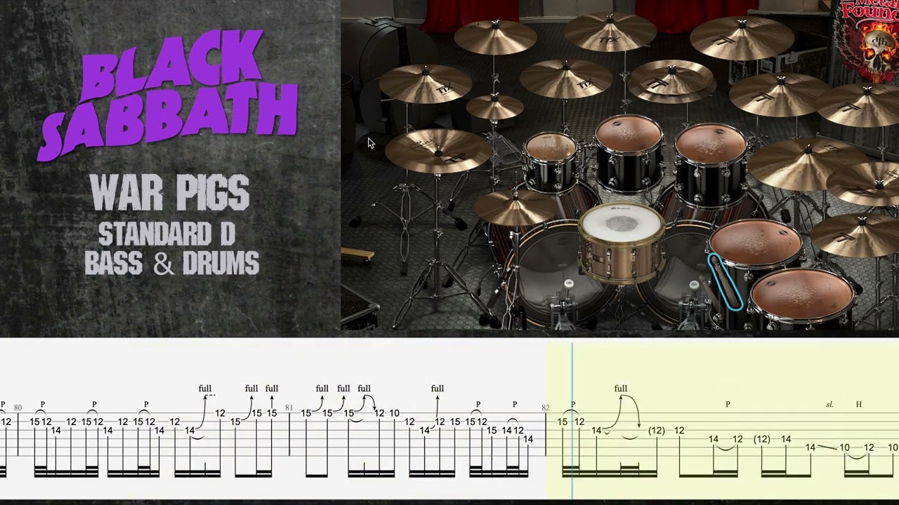 Black Sabbath - War Pigs (Standard D)-  MIDI Bass & Drums - Backing Track with TABS.