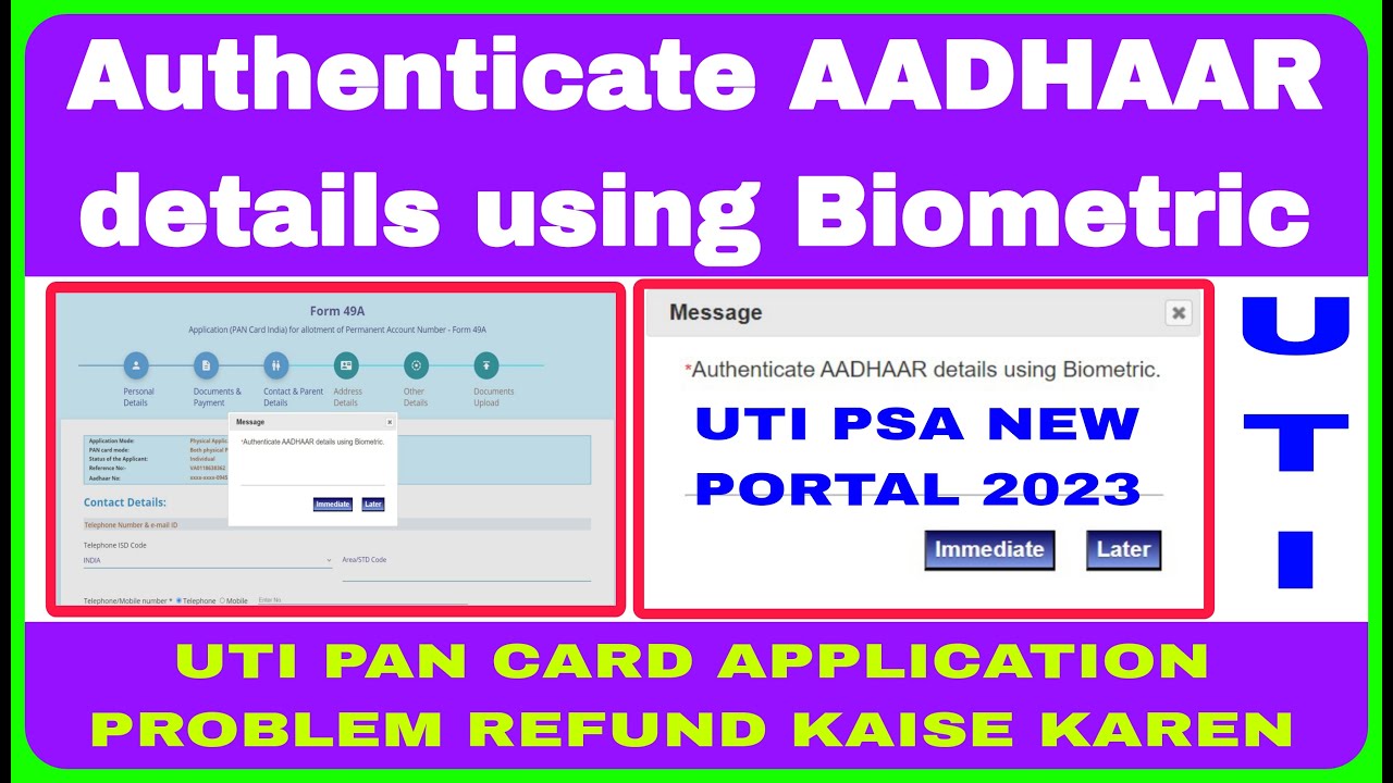 Authenticate AADHAAR details Biometrically UTI new pan apply problem / uti pan apply biometric error