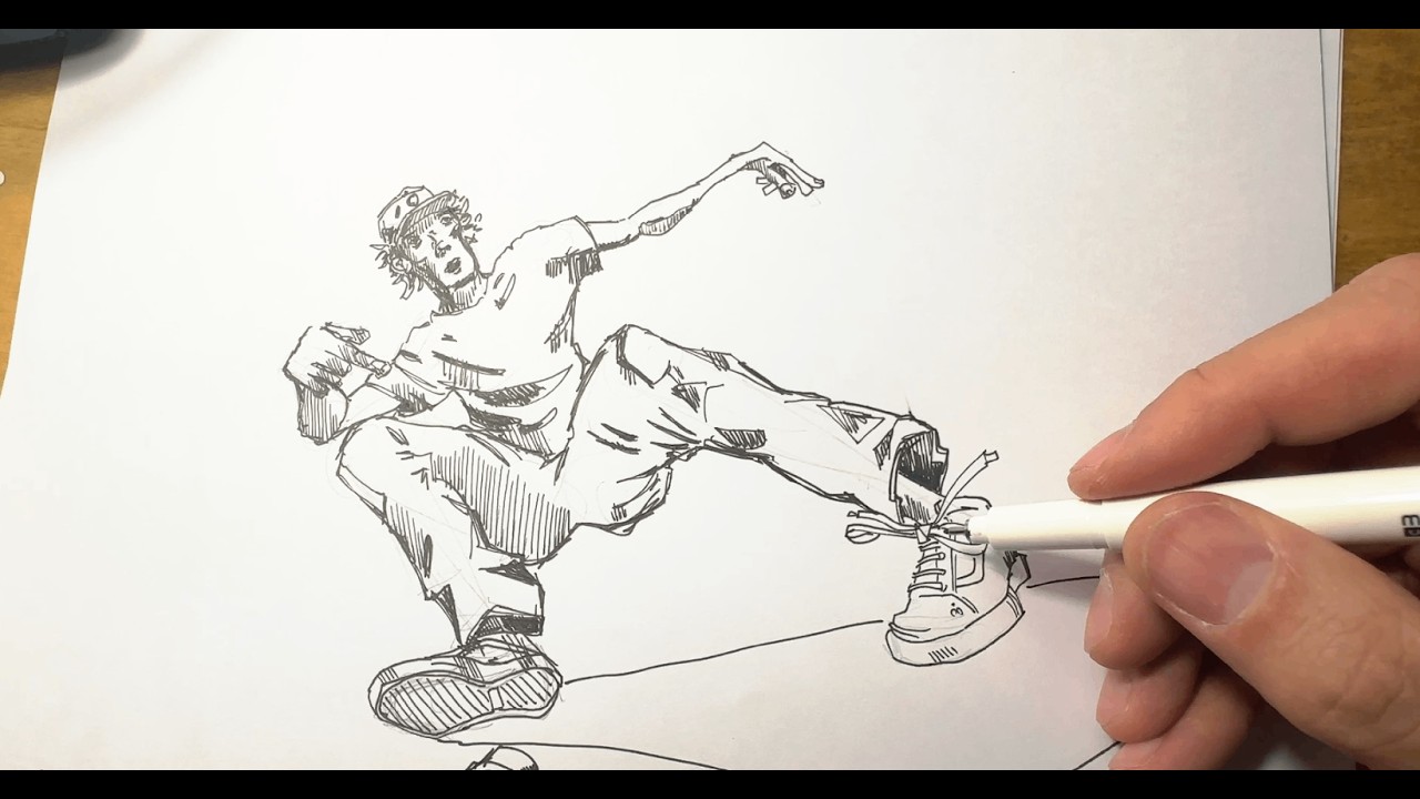 Sketching Skater boy in 17 min. Raw drawing process