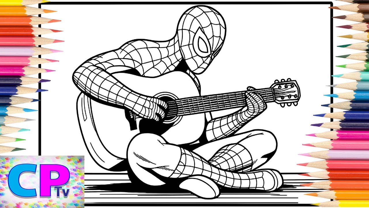Spiderman Plays His Guitar/Spiderman Shows Off His Musical Skills/Creative Art/Coloring Process