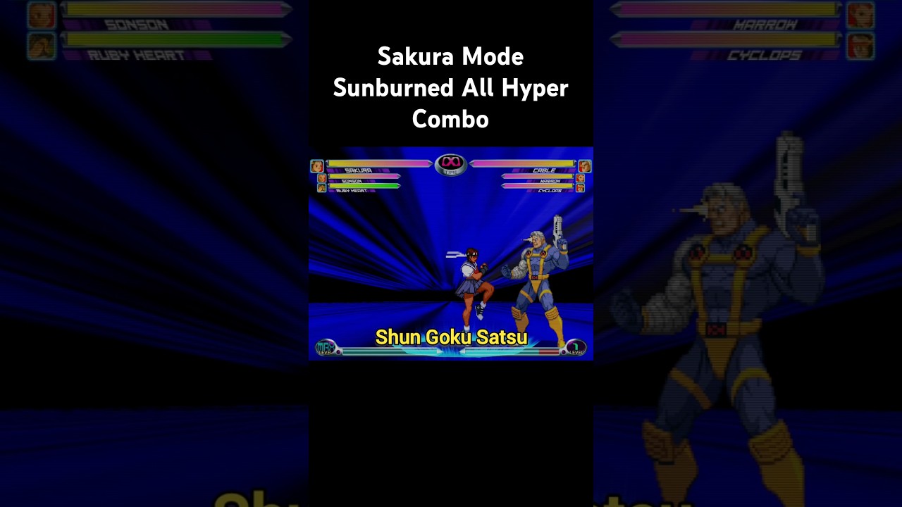 Sakura Mode Sunburned All Hyper Combo #defxgames #shorts #gaming #marvelvscapcom2 #nostalgia