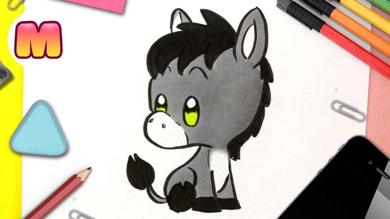 COMO DIBUJAR UN BURRO KAWAII 💖 Dibujos fáciles kawaii 💖 Dibuja animales kawaii con Jape