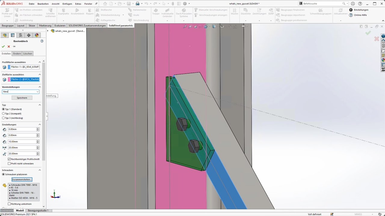 Gusset plate steel connections in SolidSteel parametric for SOLIDWORKS - Feature Update; What's new?