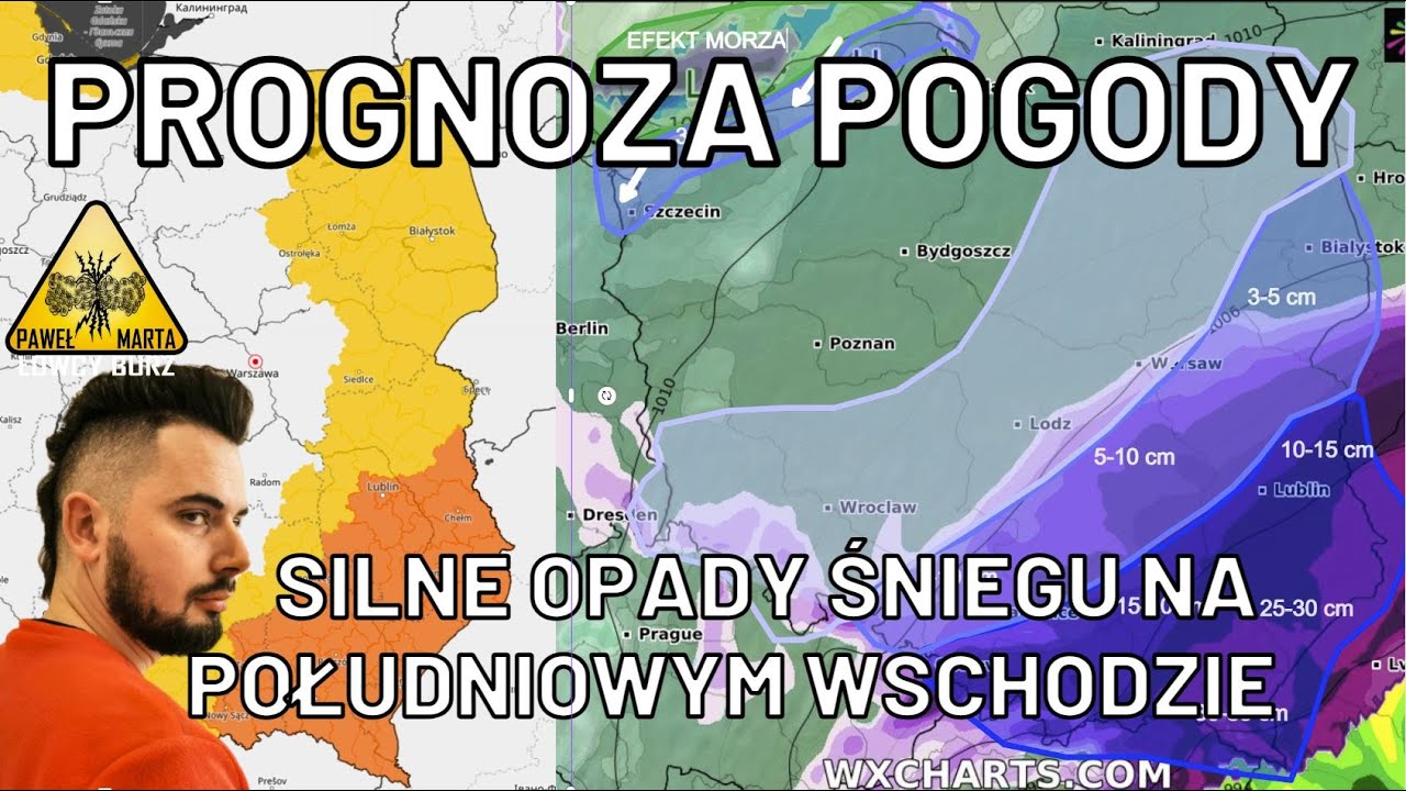 Opady śniegu. Na południowym wschodzie intensywne. Lokalnie wystąpią śnieżyce. Prognoza pogody.
