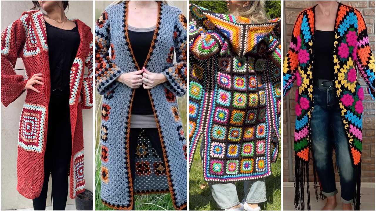 Crochet woollen pattern long cardigan designs for winters  #crochetcardigans