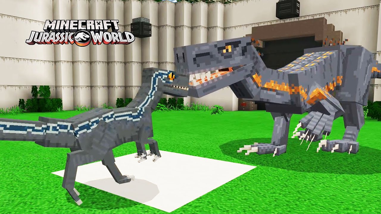 BLUE LUCHA CONTRA EL INDORAPTOR Y DIA DE MUERTES DE DINOSAURIOS FAMOSOS JURASSIC WORLD DLC Minecraft