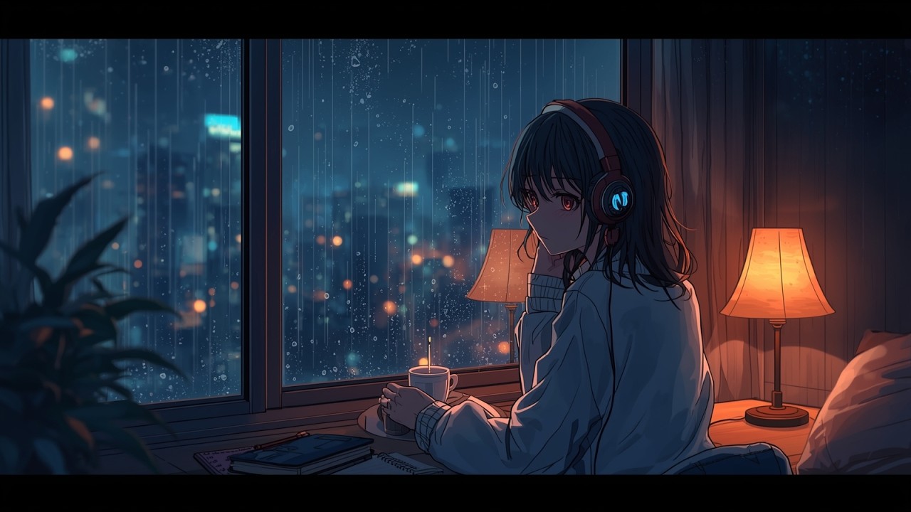 Rainy Night Window 🌧 1 Hour Lo-fi Beats for Studying, Relaxing & Sleep