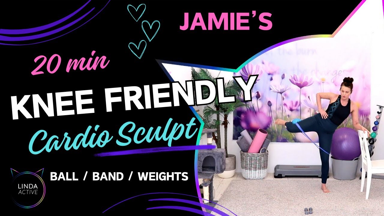 JAMIE'S WORKOUT / 20 MIN STANDING CARDIO SCULPT with Light Weights, Ball & Booty Band / ALL STANDING