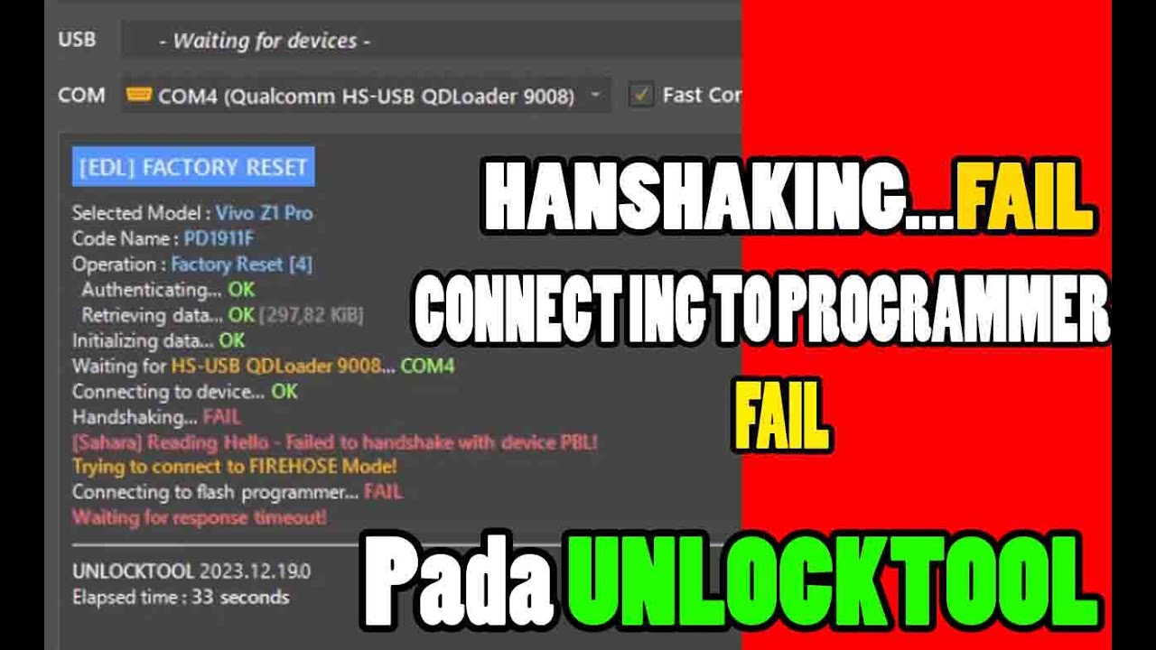 Handshaking FAIL [Sahara] Reading Hello - Failed to handshake with device PBL! Trying to connect to