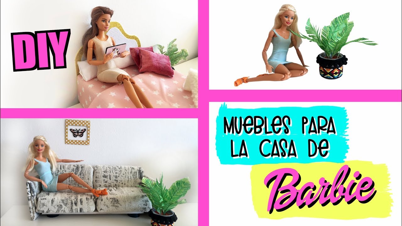 Cómo hacer muebles para la casa de Barbie. Sofá, Cama, Planta y Alfombra.