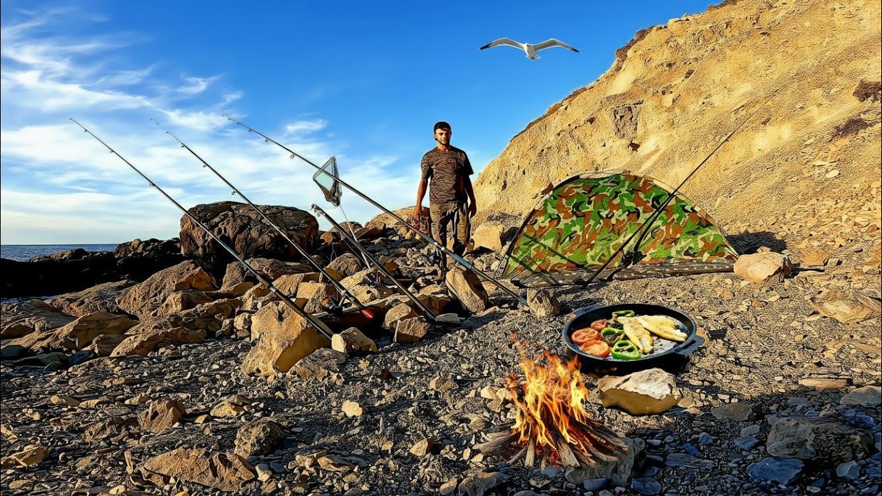73 Hours of Solo Camping on Sunset Beach | Fishing & Cooking on Firewood