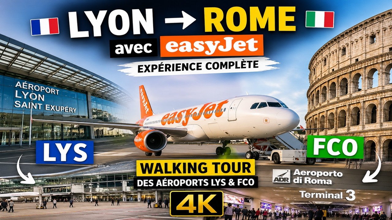 Lyon → Rome avec easyJet 🇫🇷✈️🇮🇹 | Expérience complète + Walking Tour des aéroports LYS & FCO en 4K