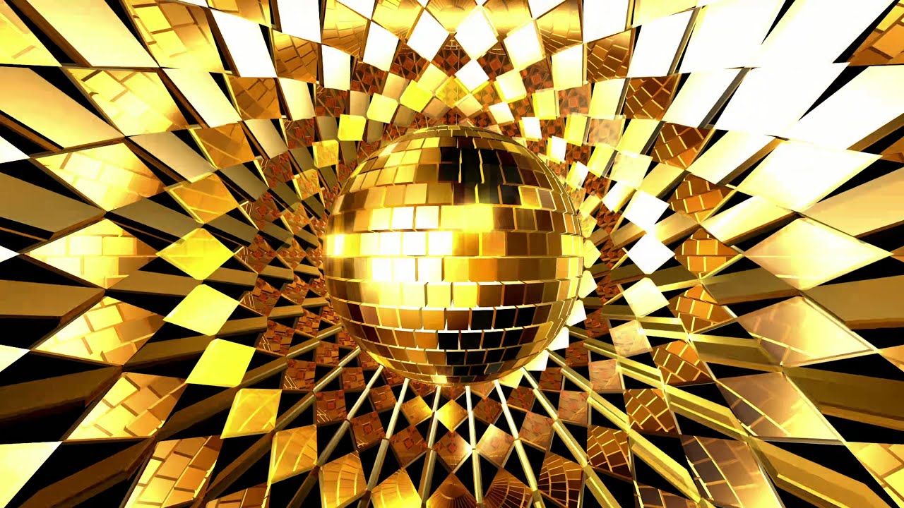 8 Hours Golden Disco Ball Spinning in Reflective Geometric Tunnel