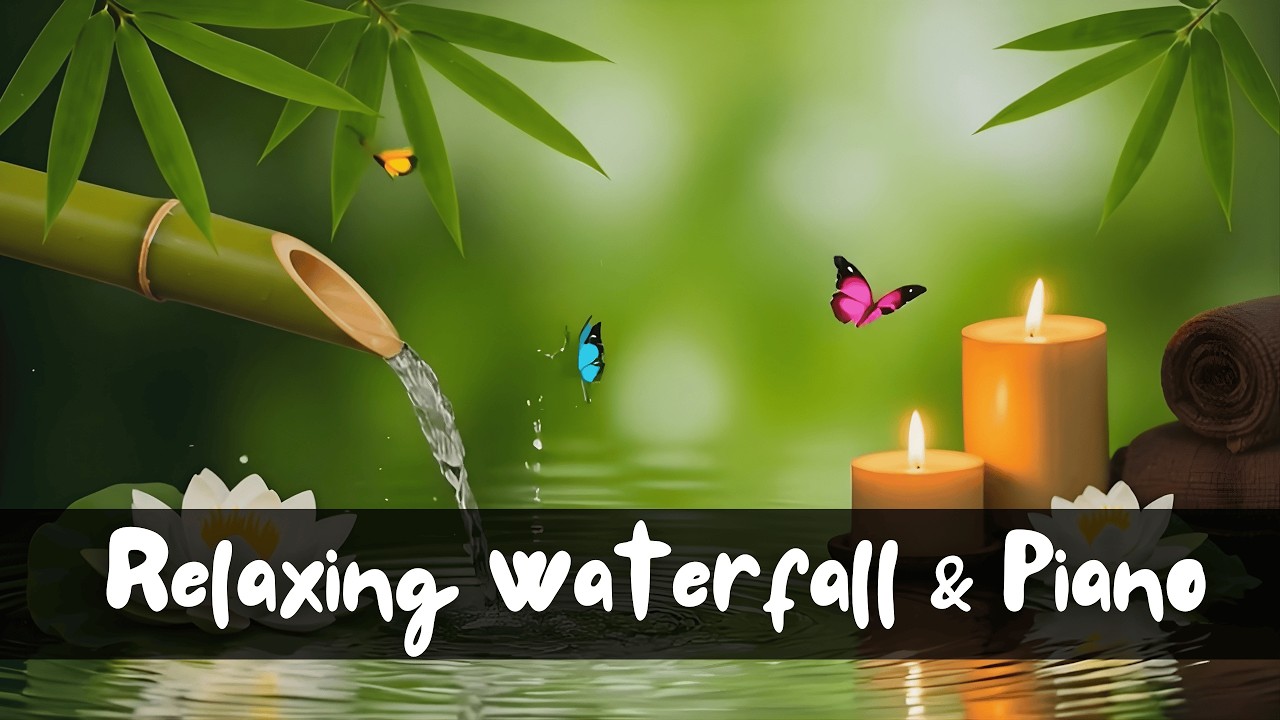 Zen Waterfall & Piano Sound for Relaxing and Meditation, Deep Sleep.
