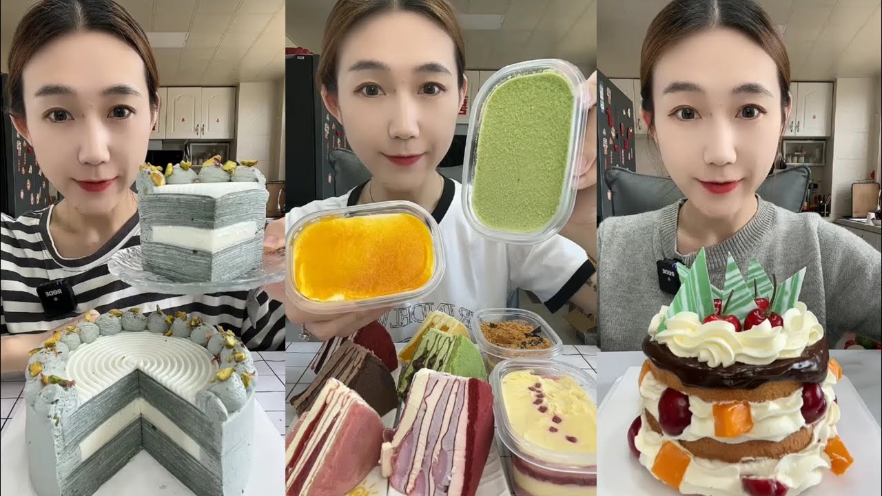 ASMR 🍵 Matcha Cake,Chocolate Cake & Crepe Cake Dessert | Soft & Satisfying Eating Sounds #asmr