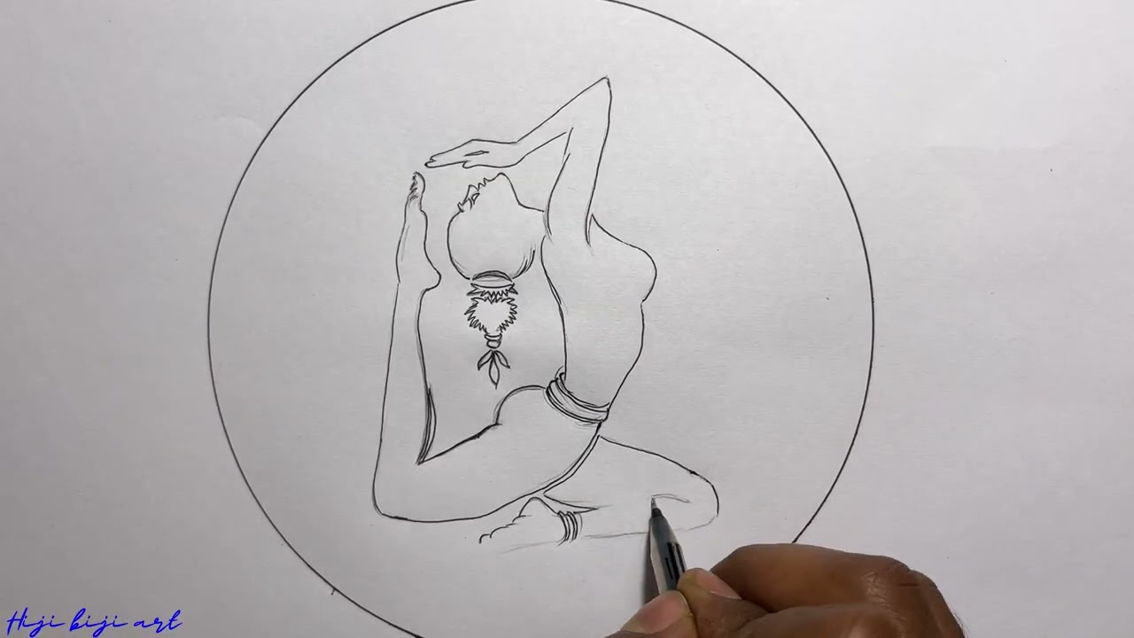 Yoga day special drawing for beginners/ international yoga day drawing with pen sketch