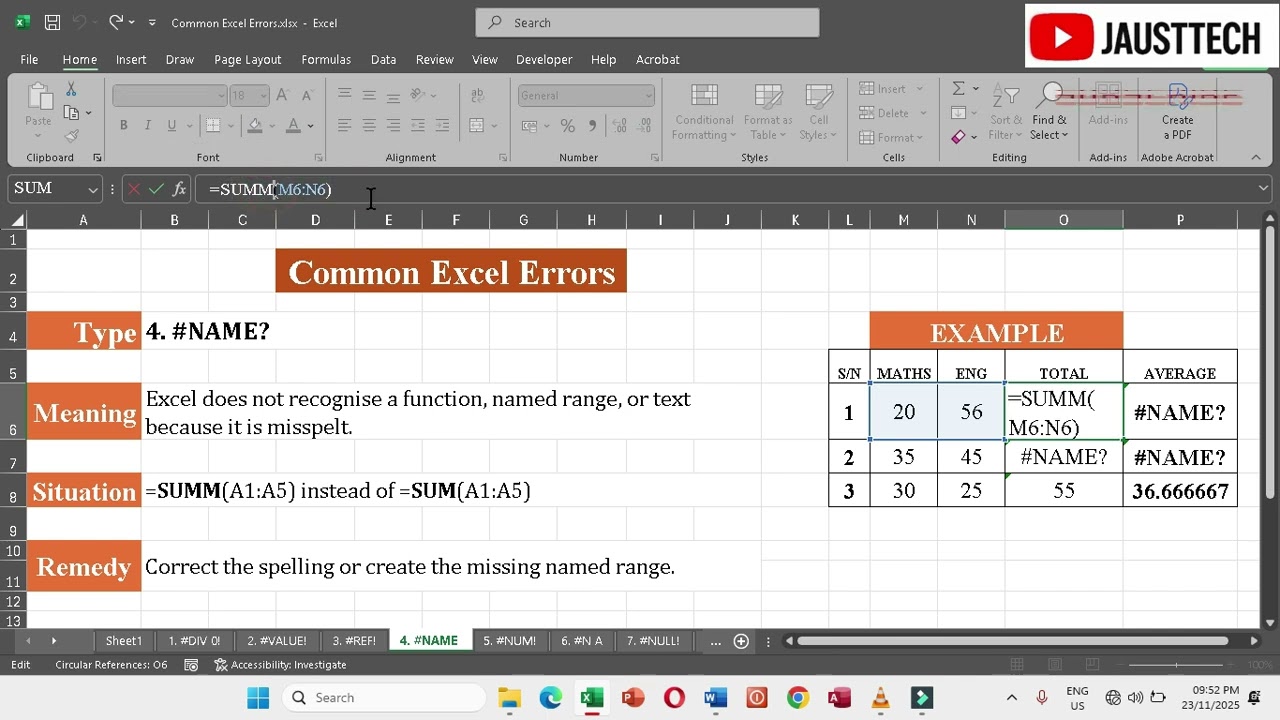 COMMON ERRORS IN MS EXCEL