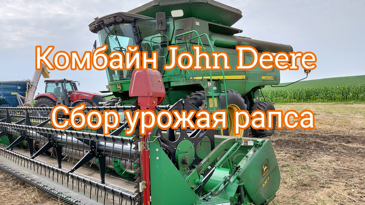 Комбайн Джон Дир работа в поле! Собирает рапс