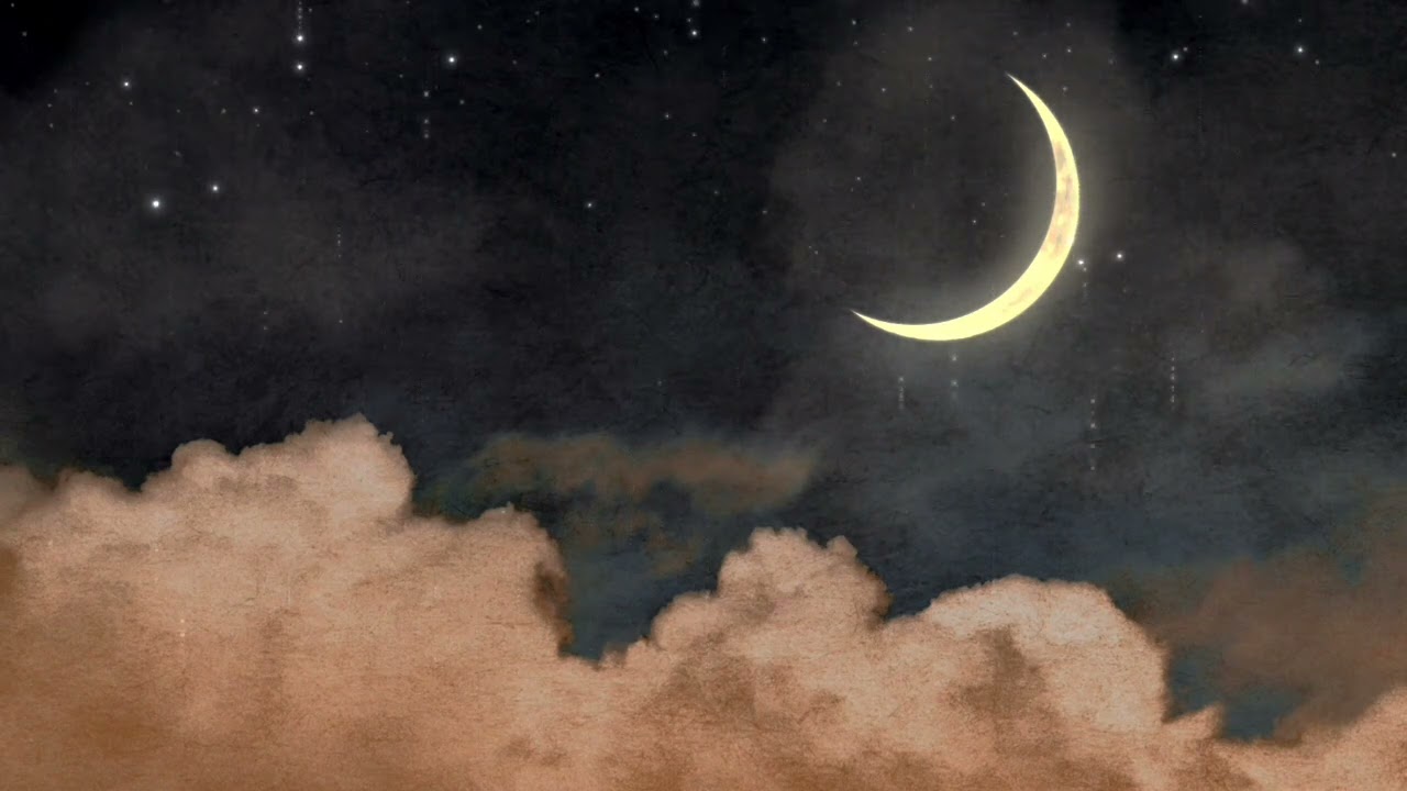 10 Hours of Starry Night Sky with Crescent Moon | Relaxing Background with Soft Music