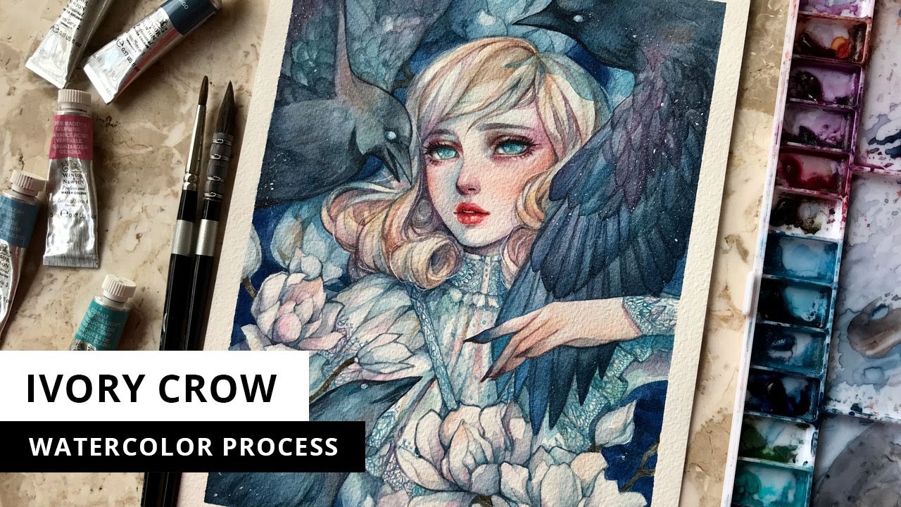 Ivory Crow | Watercolor Process (Speedpaint)