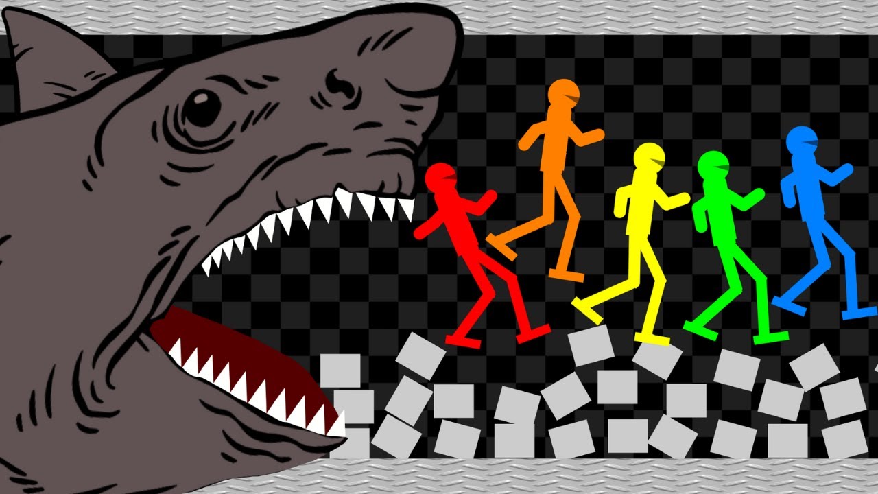 Survival Stickman Race - Escape From Dangerous Megalodon