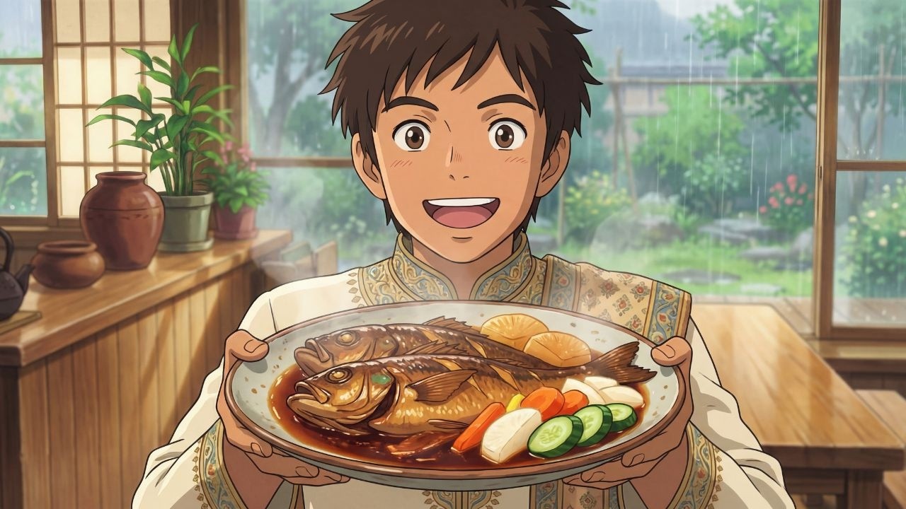 A Rainy Morning in the Countryside, Market Visit & Braised Carp Recipe 🐠 | Ghibli-Inspired Delight