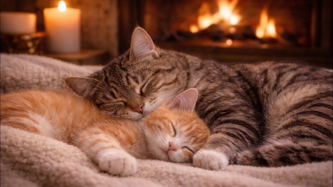 Deep Sleep Instantly… Cozy Cats by the Fireplace 🔥🐾 9 Hour Relaxing Sleep Sounds & Calm Ambience