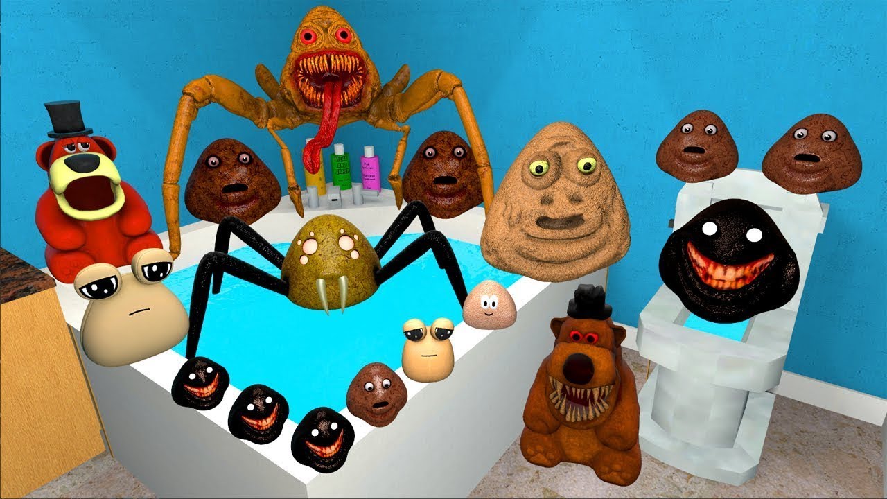 DESTROY ALL 3D POU BOU'S REVENGE & CHOLERA FREDDY FAZBEAR FAMILY in BATHROOM Garry's Mod !