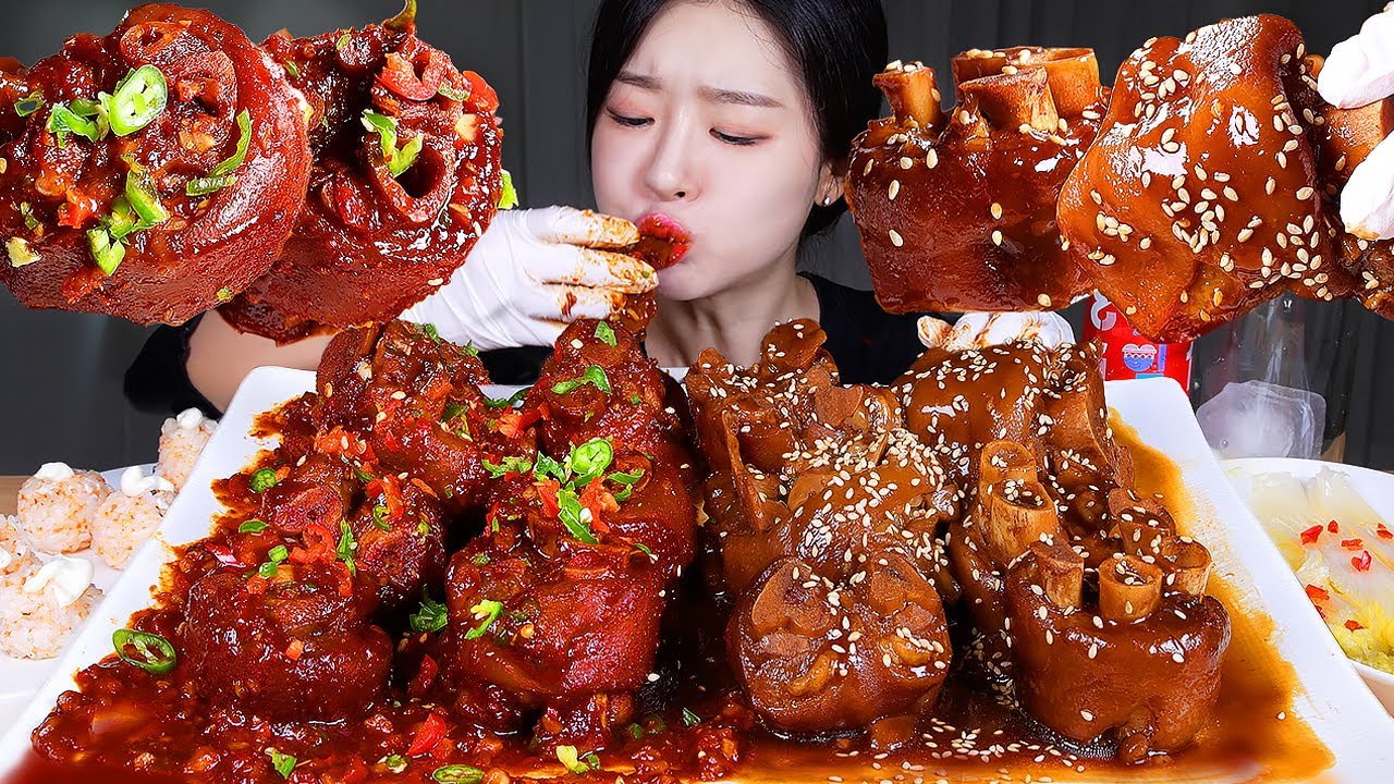 ASMR MUKBANG | Свиные ножки, тушеные в соевом соусе, Острые свиные ножки (Рысаки) 🔥 Джокбал,  Кимчи