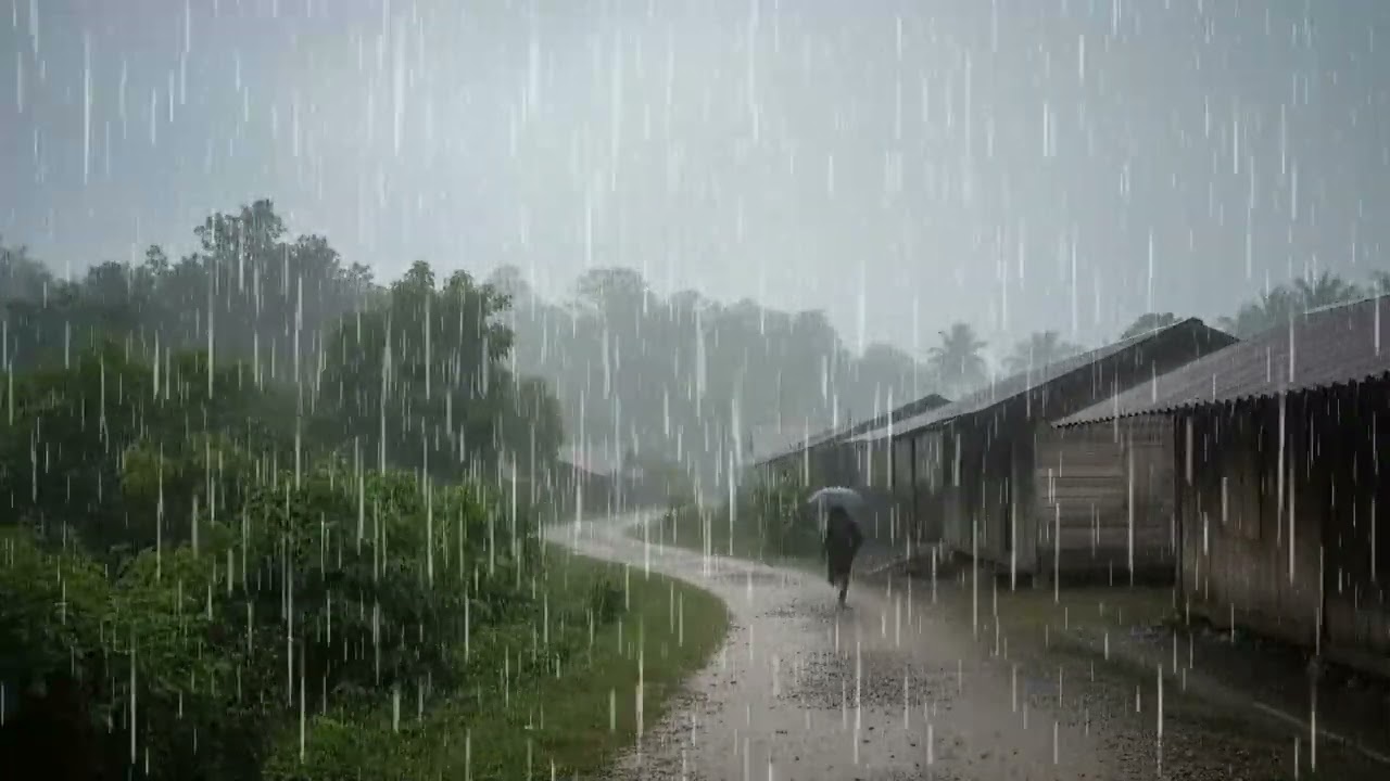 Heavy Rain in a Quiet Countryside Village 🌧️ Pure Rain Sounds for Deep Sleep and Relaxation