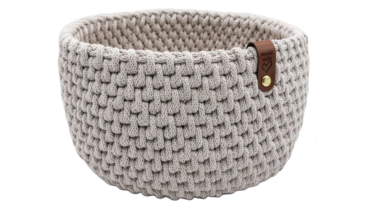 Rattan Crochet Basket, Right Hand Version, 5mm Braided Cotton Cord, Double Ended Crochet Hook