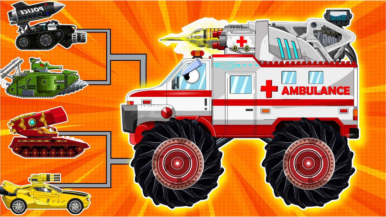 AMBULANCE MONSTER TRUCK неумолим, но его соперники слишком сильны | Мультики про танки