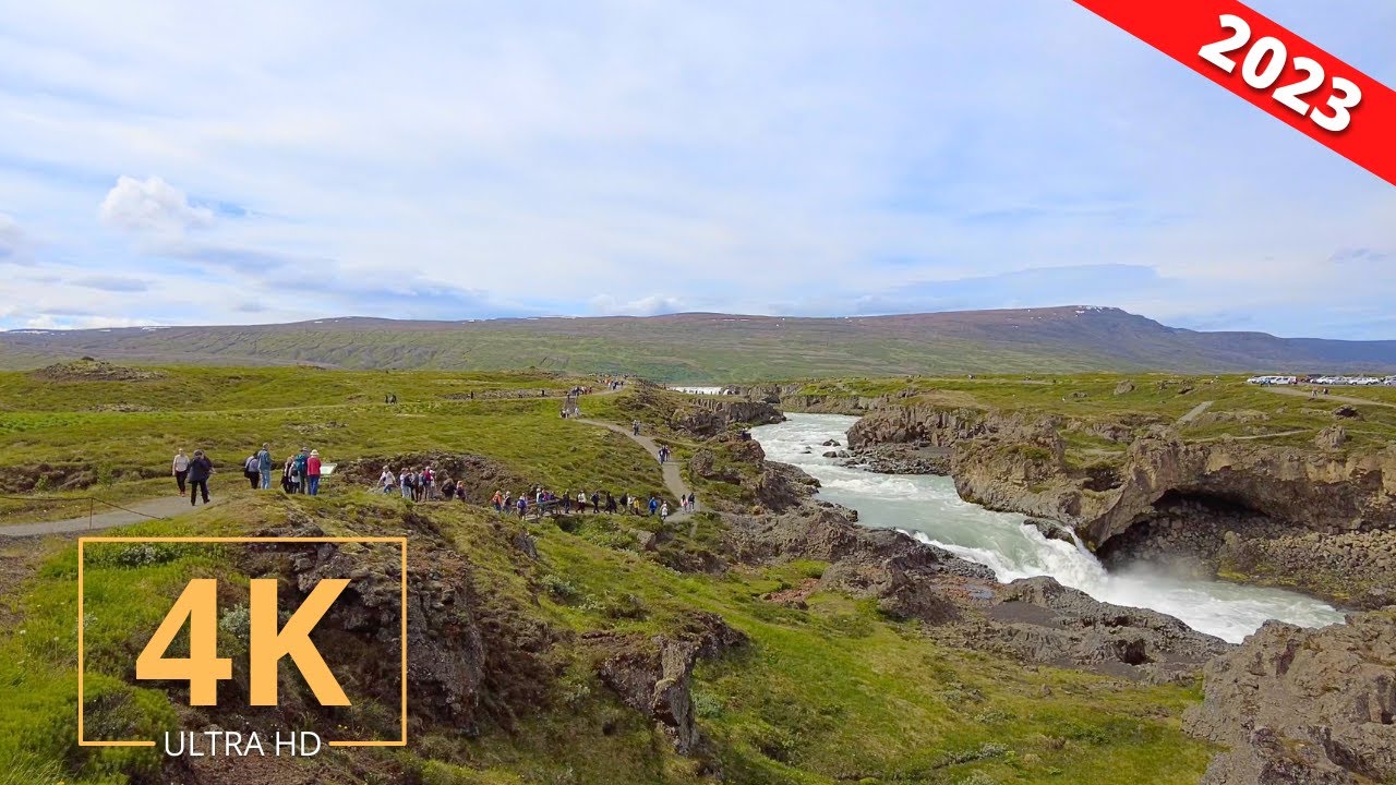 Akureyri, Iceland 🇮🇸 Nature and City Walk | Goðafoss Waterfall | Tour | 4K | Virtual Walking 2023