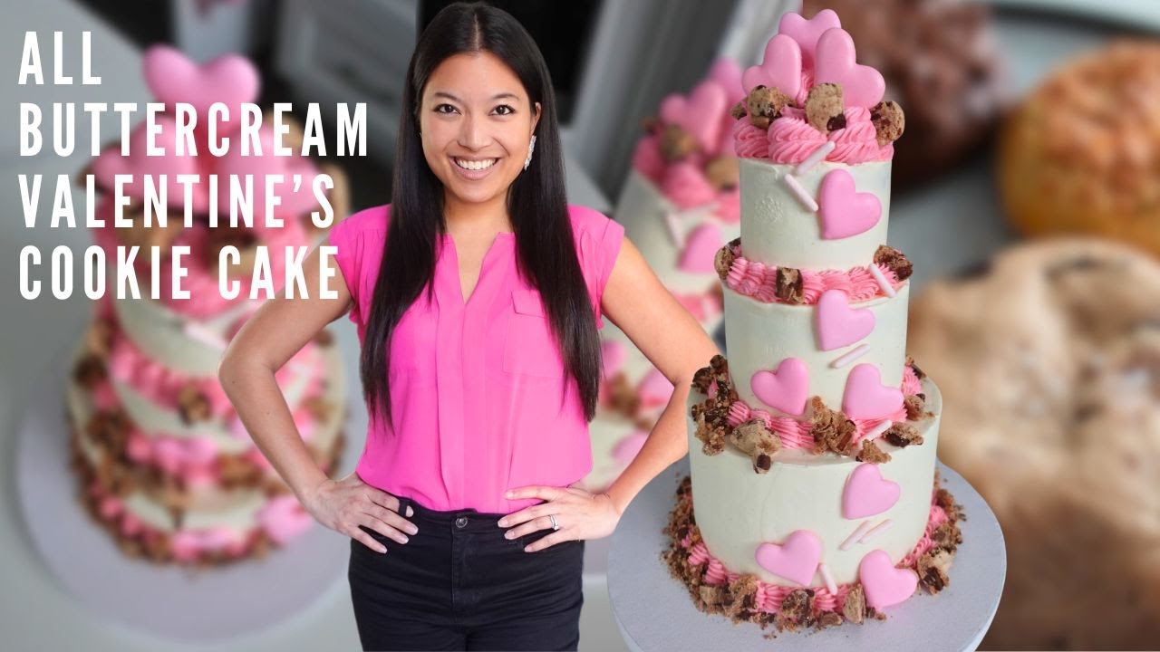 How to Make a 3 Tiered All Buttercream Valentine's Cookie Cake at Home | Cake Decorating Made Easy