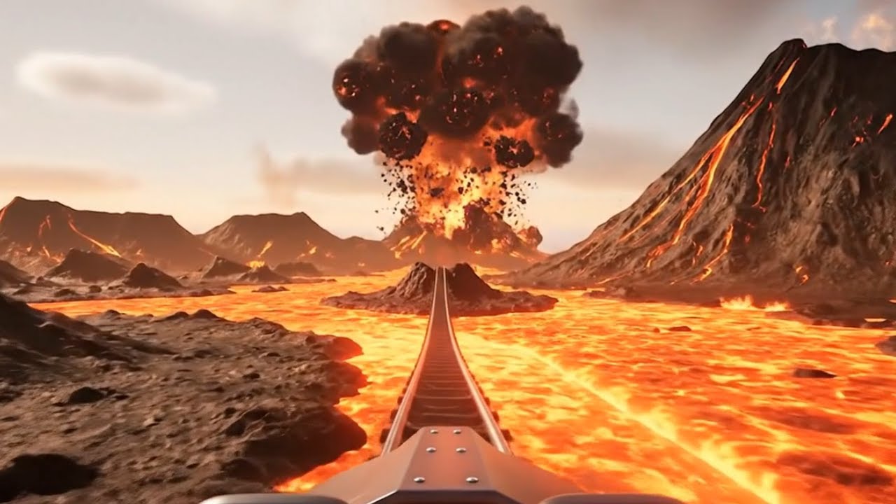 火山ジェットコースター🔥溶岩と溶岩竜をくぐり抜ける極限ライド｜POV Roller Coaster in Volcano