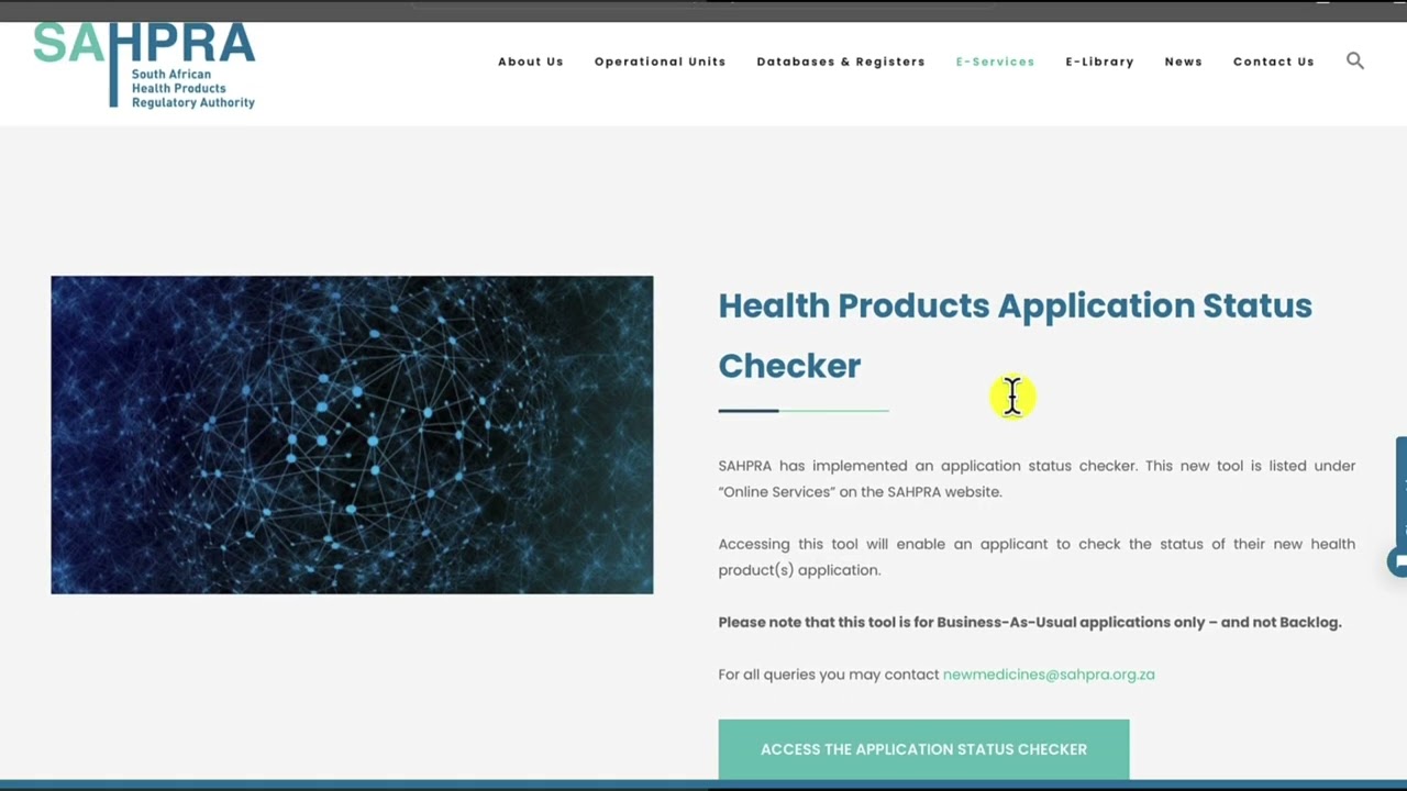 How to access the Health Products Application Status Checker from the SAHPRA website
