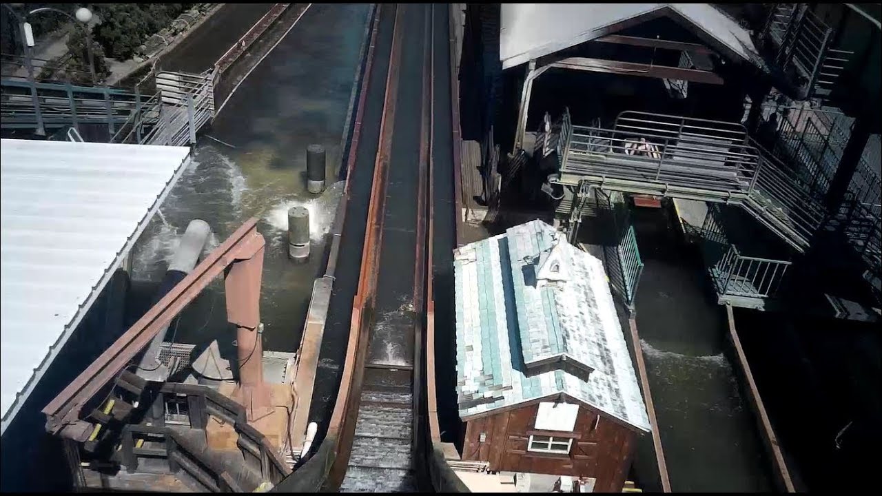 Log Ride Water Flume Attraction Onboard Front POV Castle Park Amusement  Park Riverside California