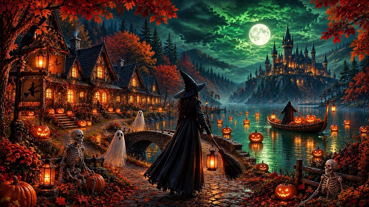 Relaxing Halloween Ambience 🎃Mysterious Halloween Witch's Village 👻 Spooky Sounds, Halloween Music