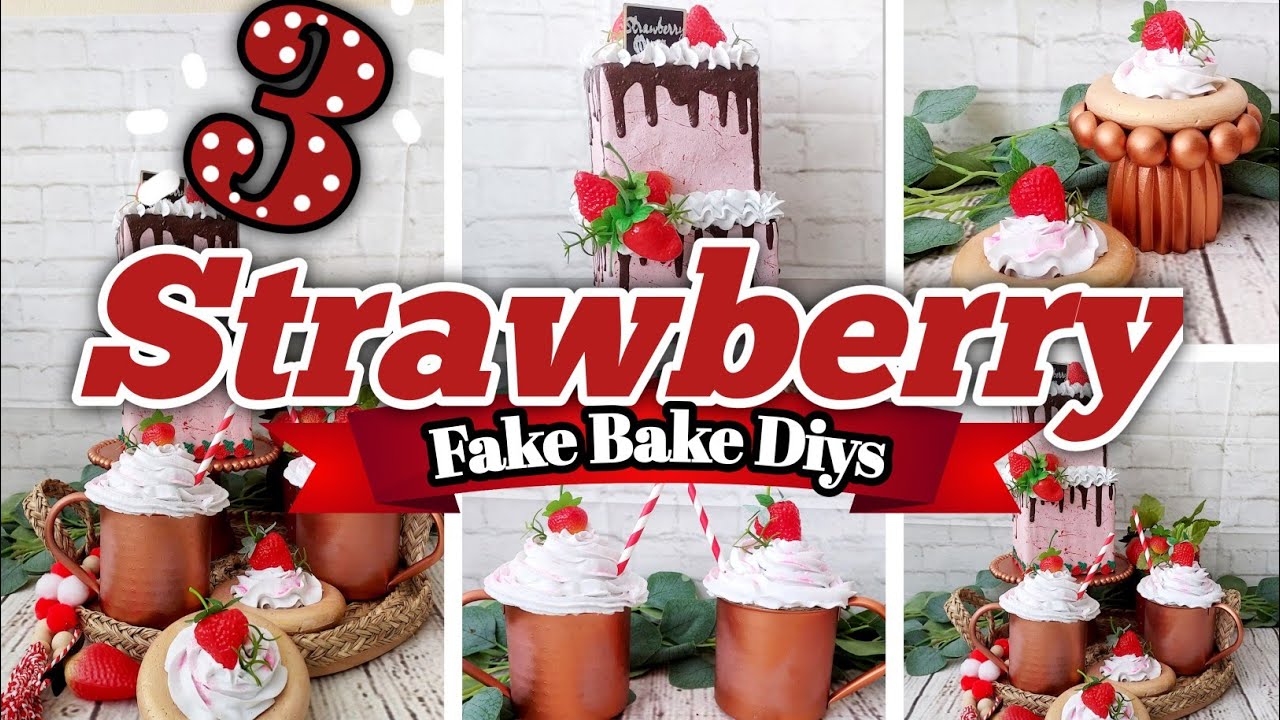 3 BEAUTIFUL STRAWBERRY SUMMER DECOR DIYS | Strawbery Cake Fake Bake | Crafting With Beebeecraft