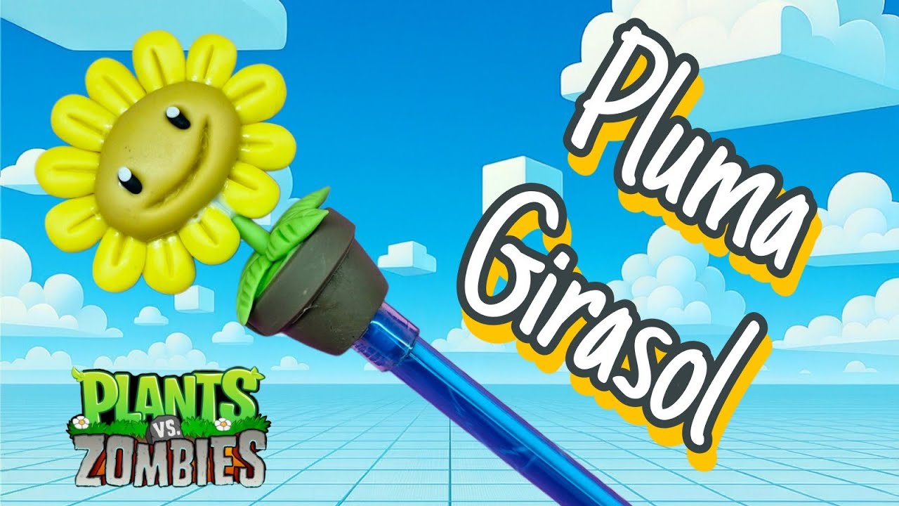 Pluma decorada del Girasol de Plantas VS Zombies hecha a mano con Pasta Flexible o Porcelana Fría.