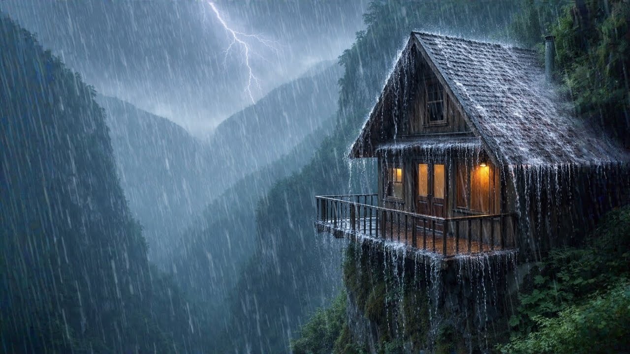 Heavy Rain on a Mountain Cabin | Deep Relaxation for Sleep, Study & Peaceful Focus | rain sound 