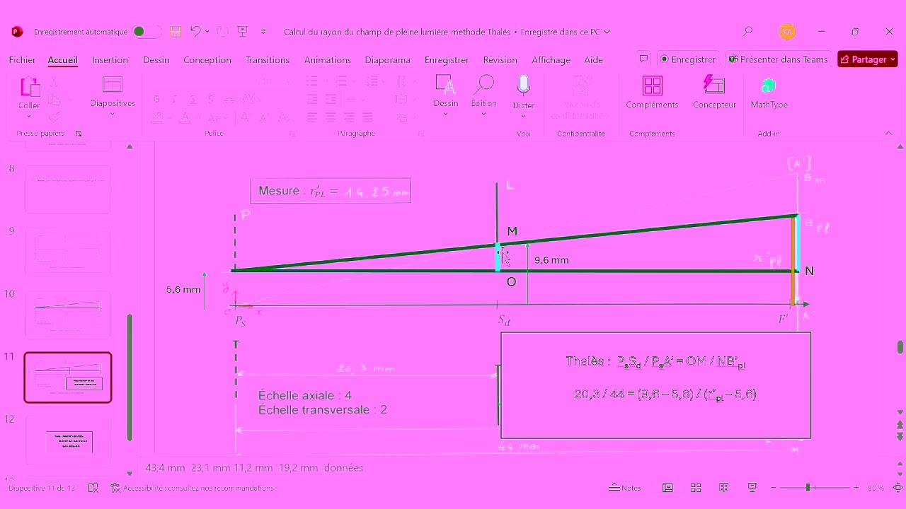 Optique géométrique - Calcul du Rayon du Champ de Pleine Lumière - méthode 2 : Thalès