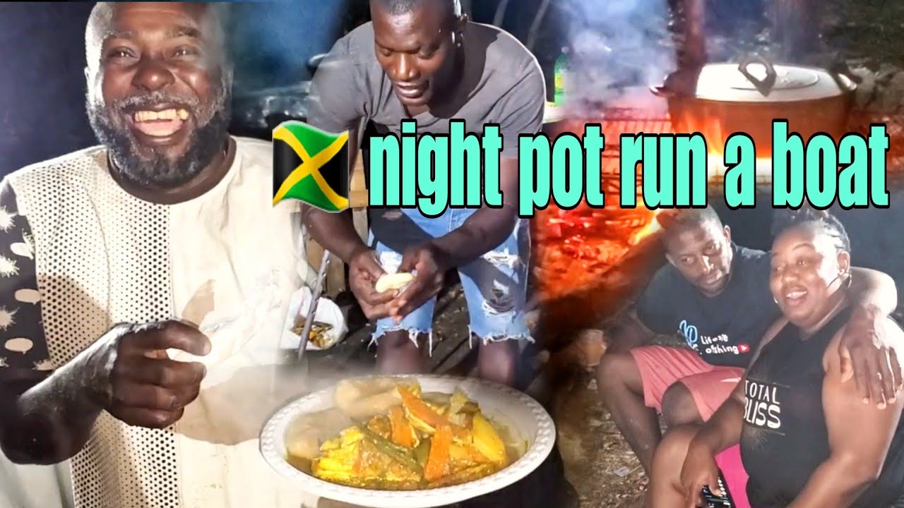 🇯🇲 nice outdoor night cooking at the Riverside Curry 🥥 brown stew 🐟 lots of fun and laughter