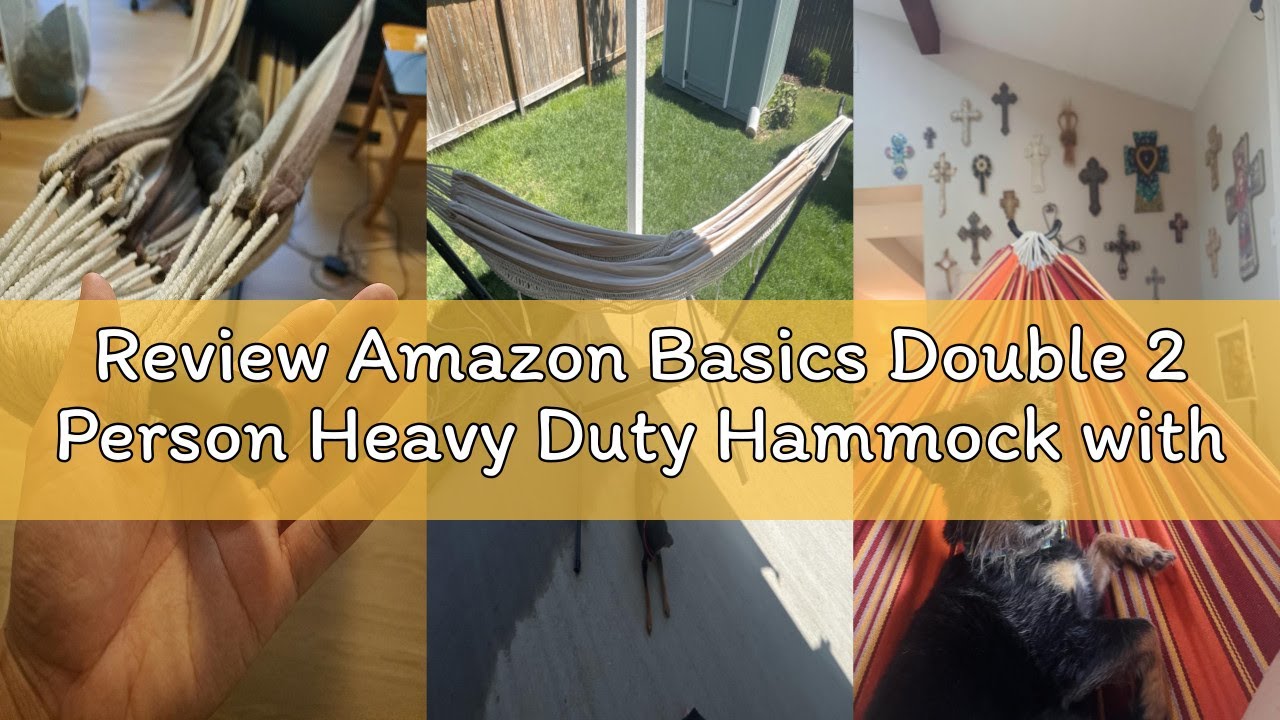 Review Amazon Basics Double 2 Person Heavy Duty Hammock with Space Saving Steel Stand and Carrying C