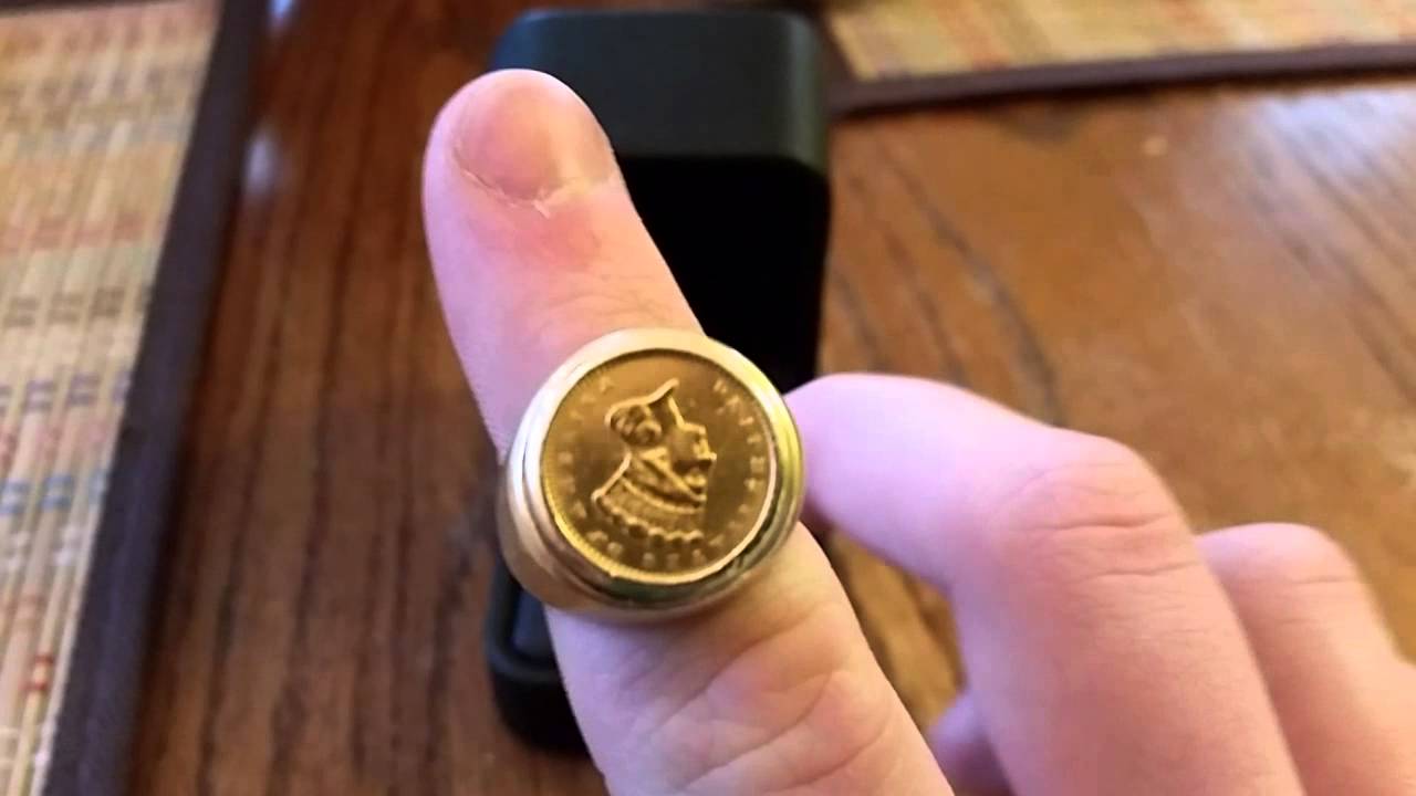 Men's gold Indian coin ring