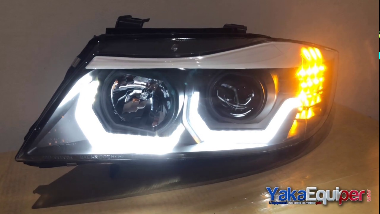 Phares BMW Serie 3 E90 E91 Angel Eyes LED 05-08 look Iconic - Noir