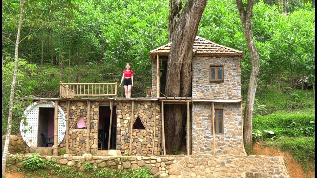 Building House in Forest Next Tree, Girl Built Her Dream House Alone